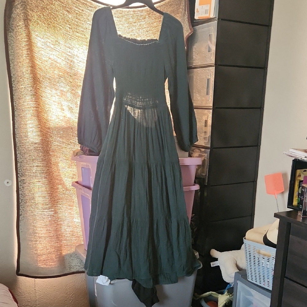 beachlunchlounge Dark Green Long Sleeve Dress